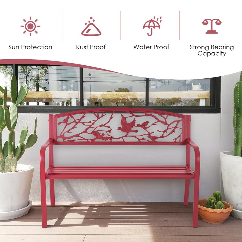 Patio Garden Bench Park Yard Outdoor Furniture Cast Iron Porch Chair Red gallery