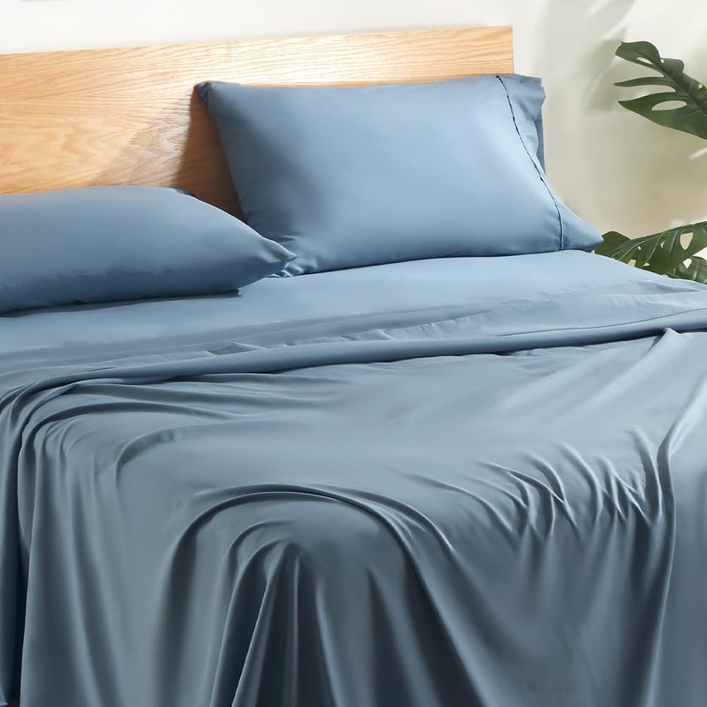 4 Pieces Bed Sheets and Pillowcase Sets, Deep Pocket with Fitted Sheet, Flat ... gallery