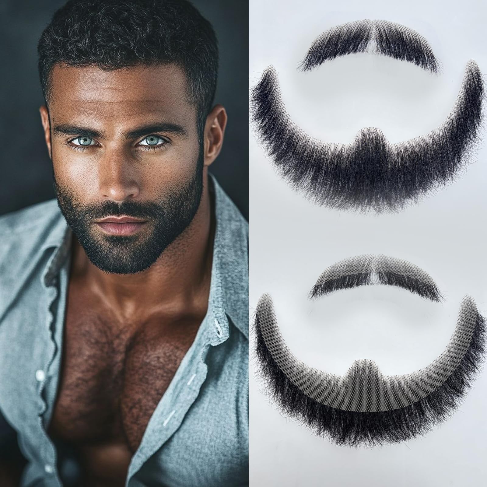 Fake Beard Realistic Mustache Large Fake goatee 100% Human Hair Full Hand Tie... gallery