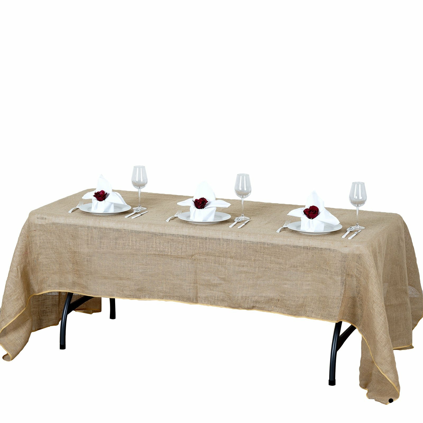 60x126-Inch RECTANGULAR Natural Brown Burlap Tablecloths Catering Home Party gallery