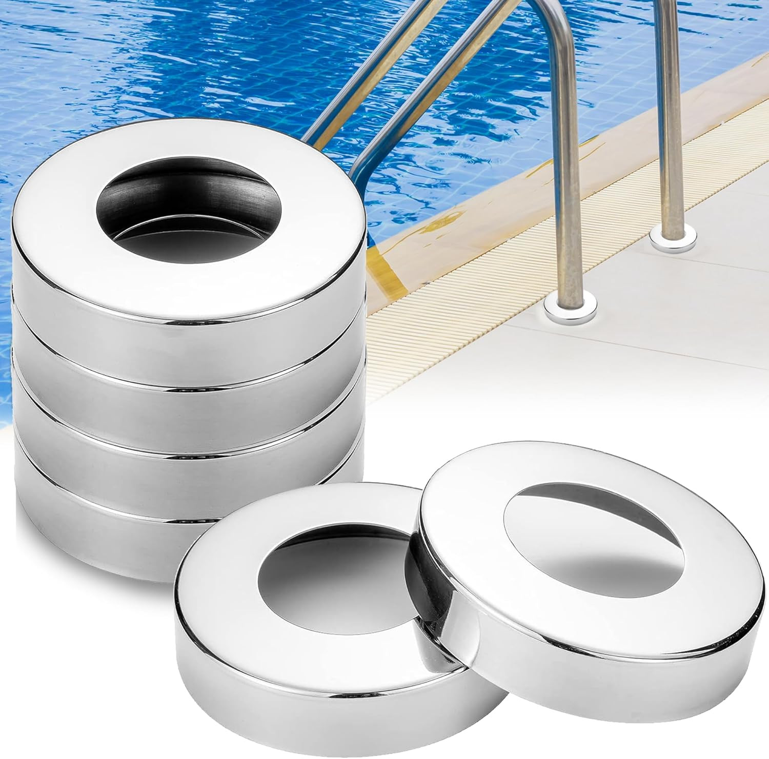 Tongass (6-Pack) Stainless Steel Pool Ladder Escutcheon Plates Fits 1.9" Inner gallery