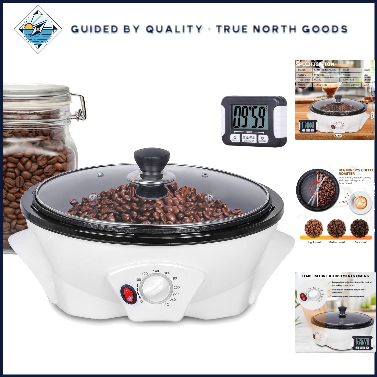 Electric Coffee Bean Roaster with Adjustable Temperature and Timer for Home Use gallery