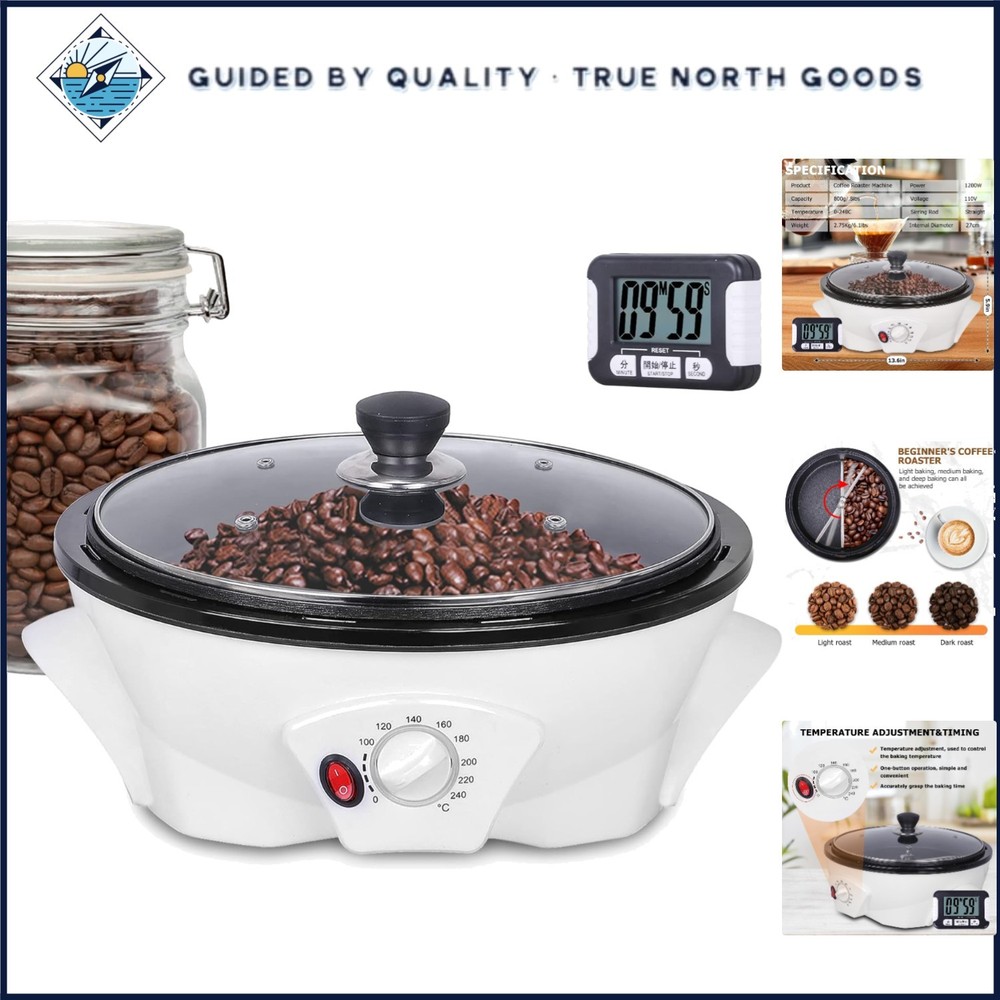 Electric Coffee Bean Roaster with Adjustable Temperature and Timer for Home Use