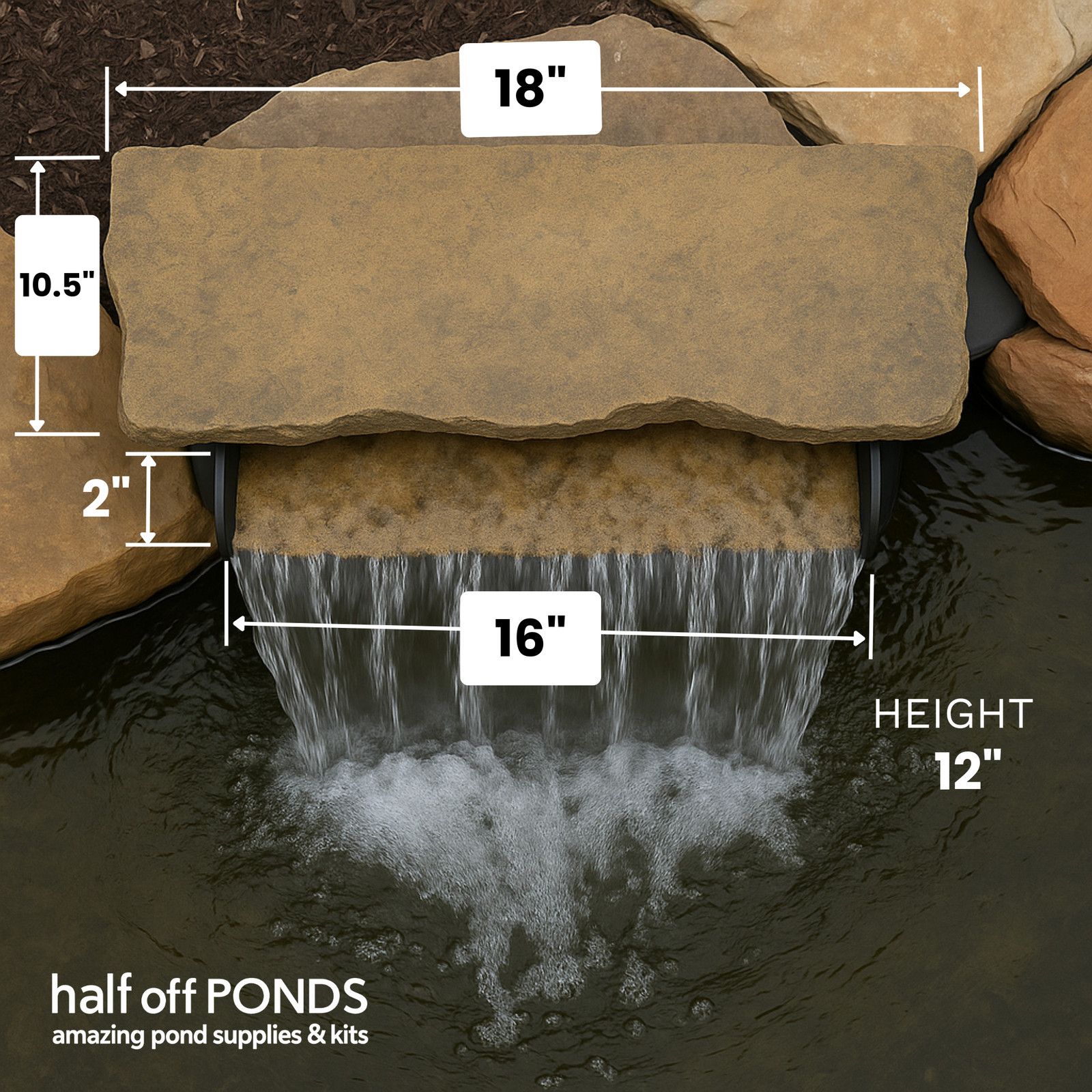 16" Filtering Waterfall Spillway w/ Rock Lid and Lip for ponds up to 4,500 gallery