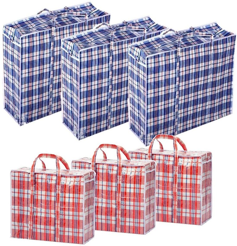 6 Pc Reusable Large Jumbo plastic Shopping Laundry Moving Storage Bag Zipper gallery