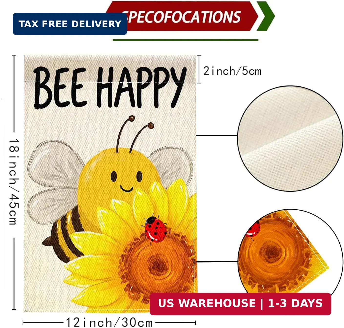 Bee Sunflower Spring Summer Garden Flag 12x18 Inch Double Sided Outside, Welc... gallery