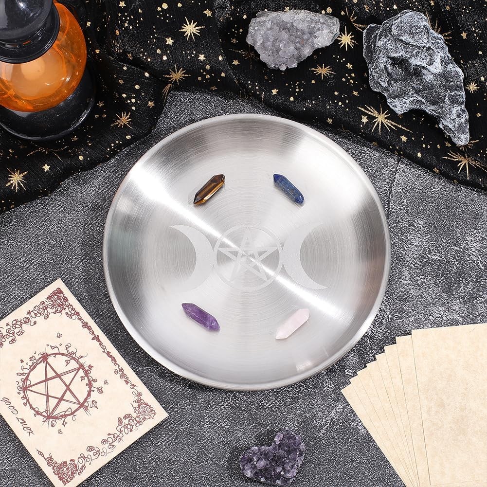 Round Offering Bowl Devotion Ritual Plate with 12Pcs Vellum and 1Pc Incense gallery