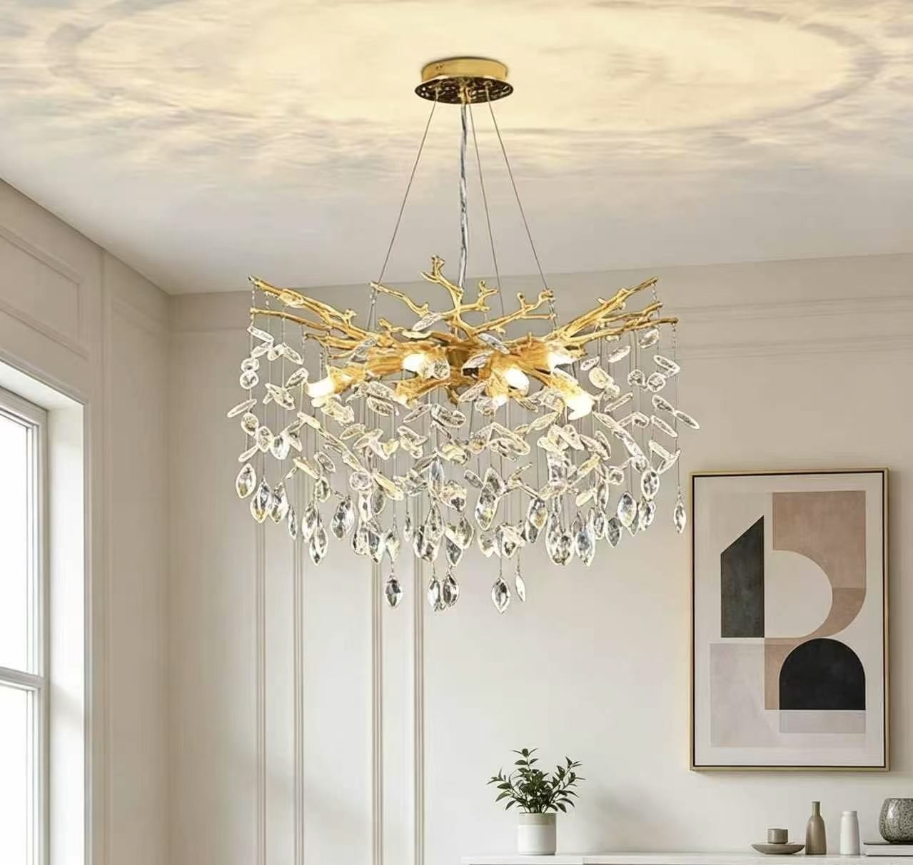 High End Tree Branch Crystal Pendant Light Raindrop Foyer Dining Chandelier gallery