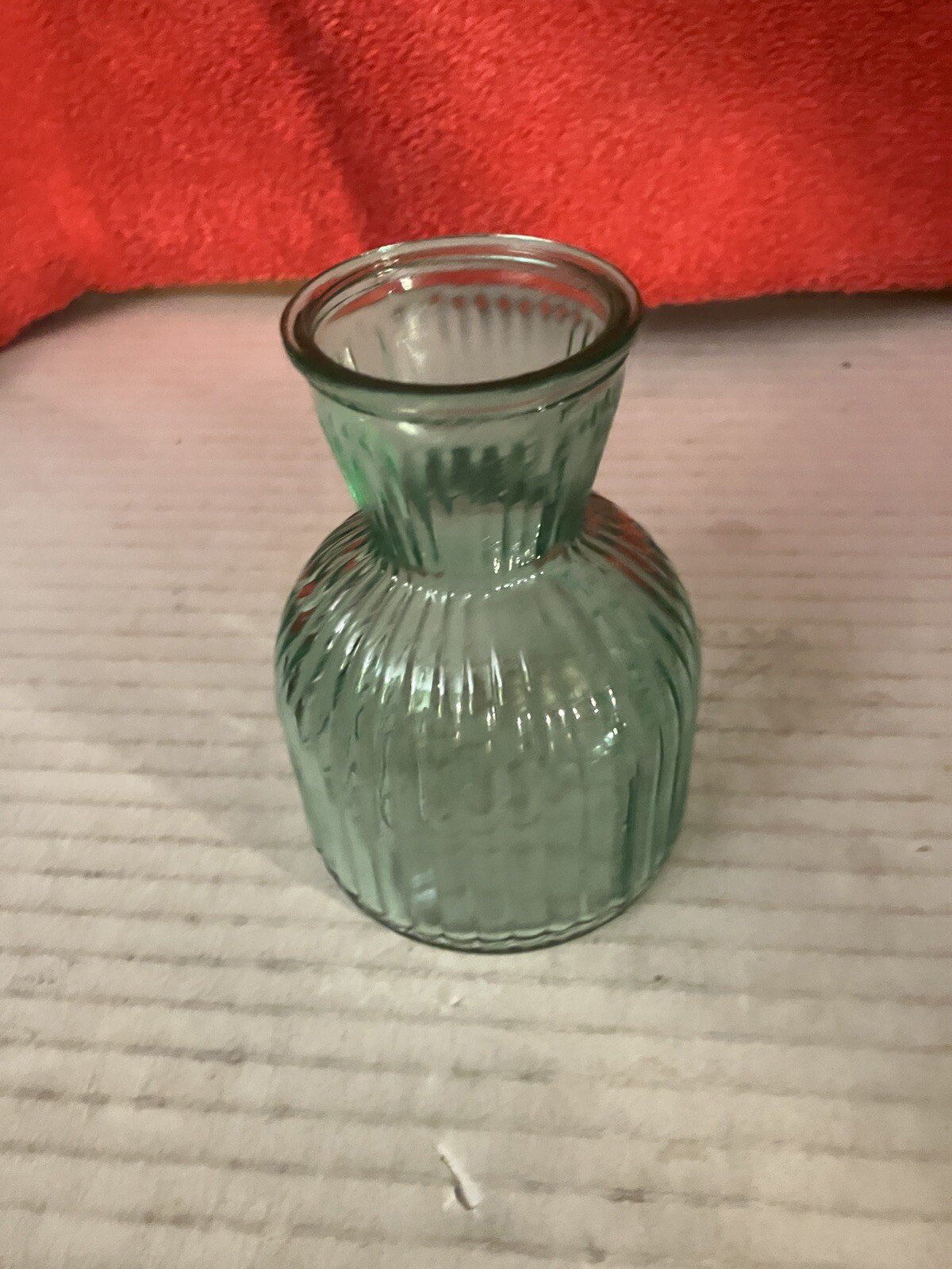 LIGHT TEAL GREEN BOTTLENECK VASE RIBBED WITH CHIFFON RIBBON 4” DWK126 gallery