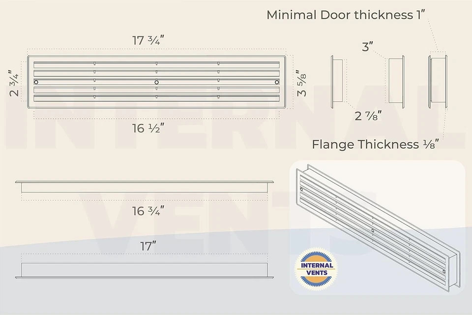 INTERNAL VENTS Door Vent for Interior Doors 16 7/8" x 3" - Two Sided Door Lou... gallery