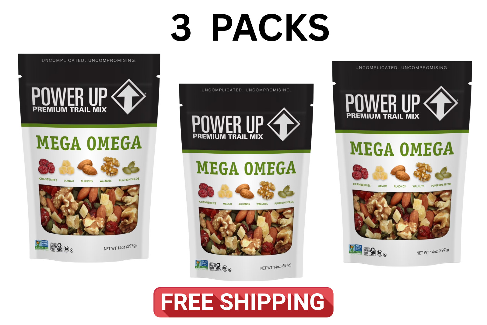 Power Up Mega Omega Trail Mix from Gourmet Nut, Resealable Bag, 14 oz, (3 Pack) gallery