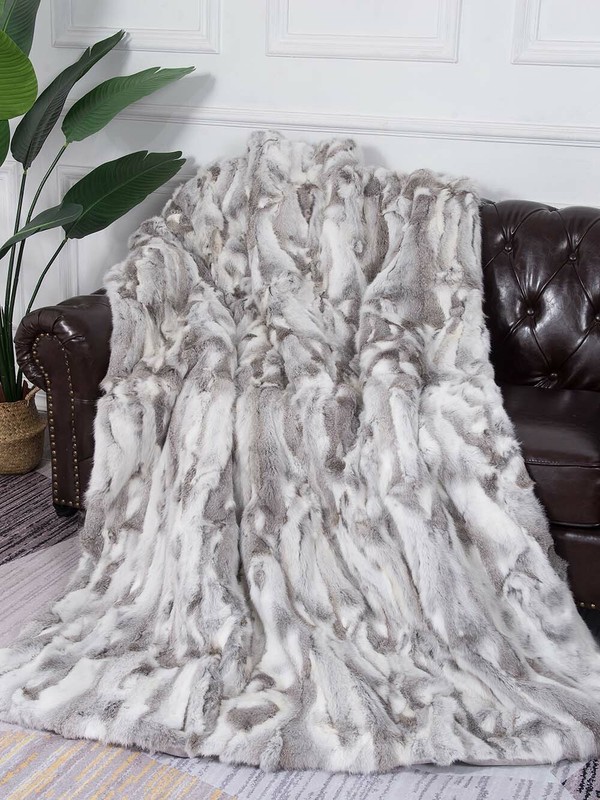 100% Real Rabbit Fur Throw Patchwork Blanket Natural Pelt Carpet Warm Bedspread gallery
