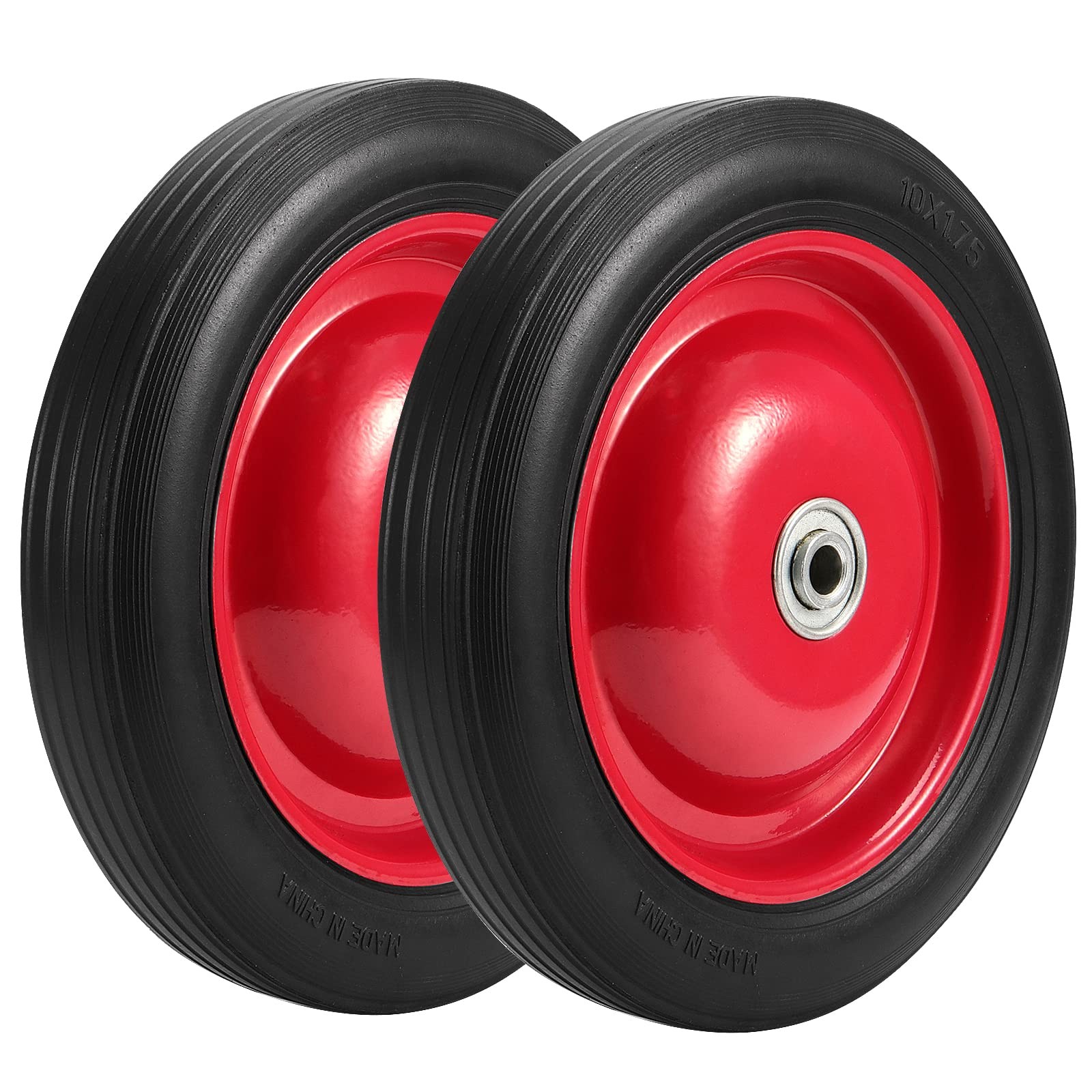 10-Inch Flat Free Solid Rubber Tires 2 PCS Garden Cart Wheels 265 lbs Capacity gallery