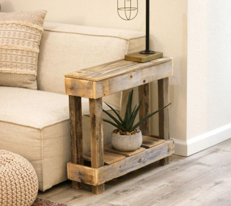 Rustic Farmhouse Accent End Side Table Narrow Natural Unfinished Reclaimed Wood gallery