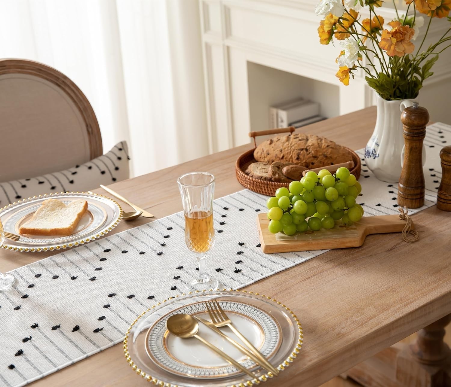 "Boho Table Runner 13 x 48 Inch Long Natural Cotton Woven 13x48Inch Taupe Beige gallery