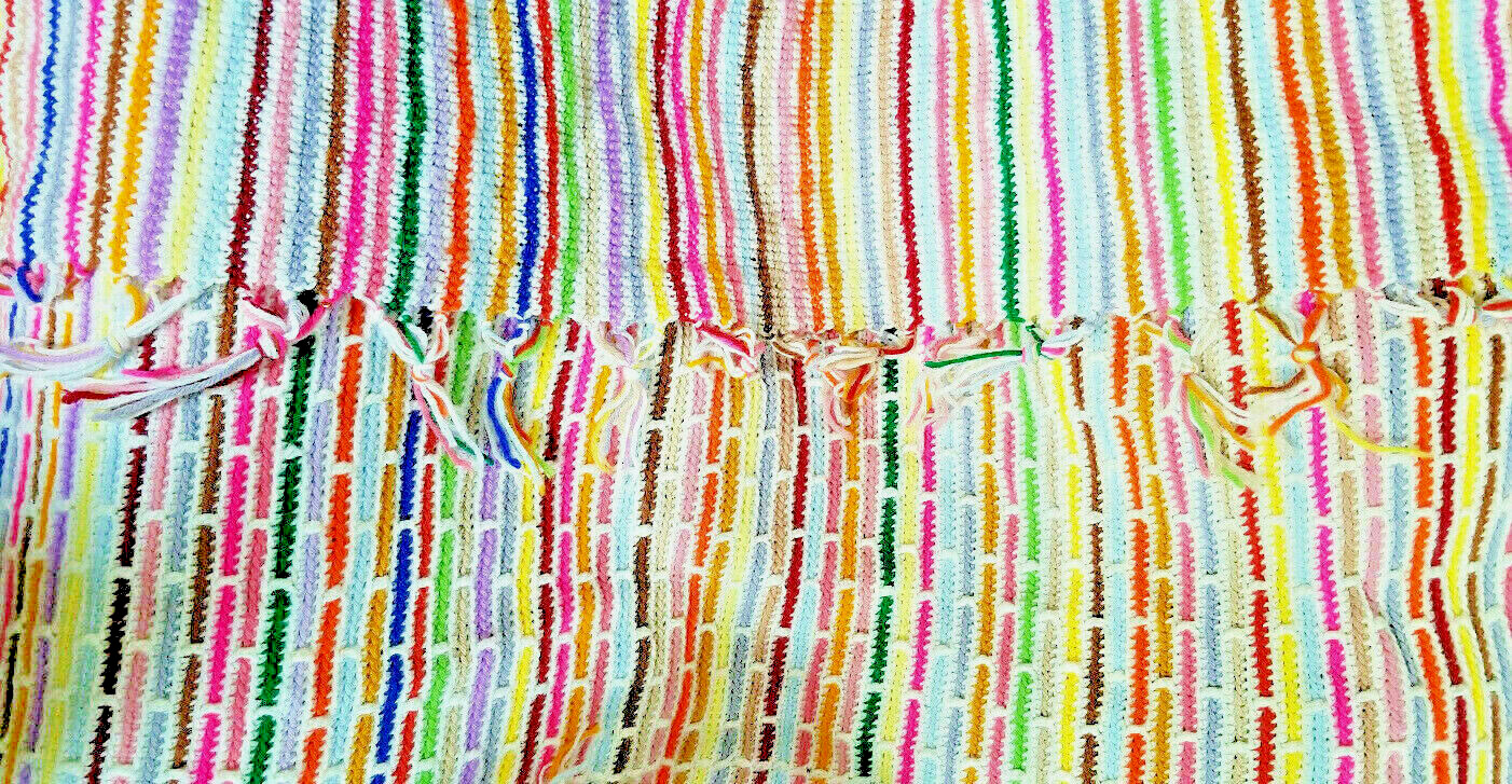 Vintage Colorful Afghan Stripes Handmade Crochet Blanket 69x42 gallery