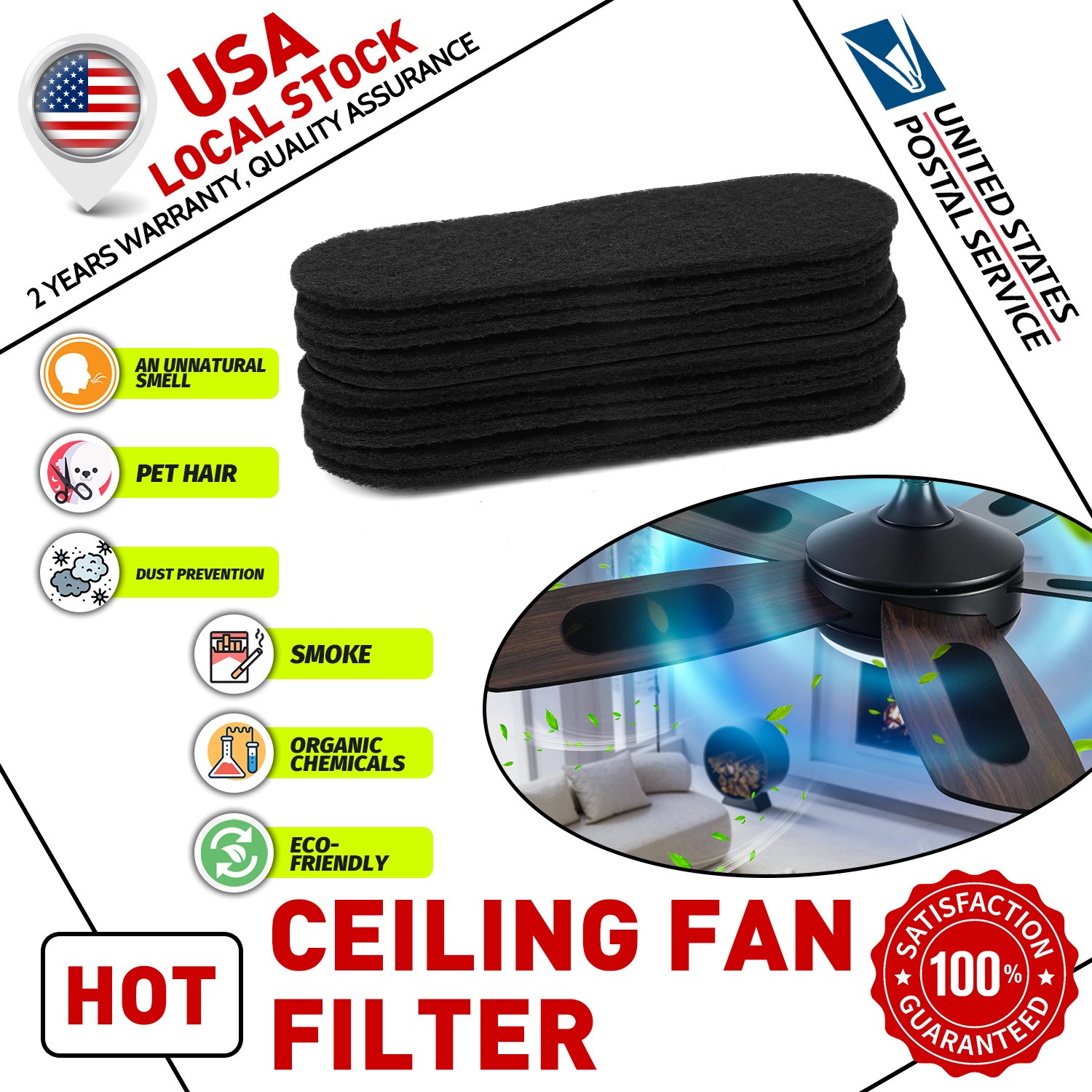 10 Pcs Ceiling Fan Filters - Charcoal Ceiling Fan Filters for Blades 5mm New gallery