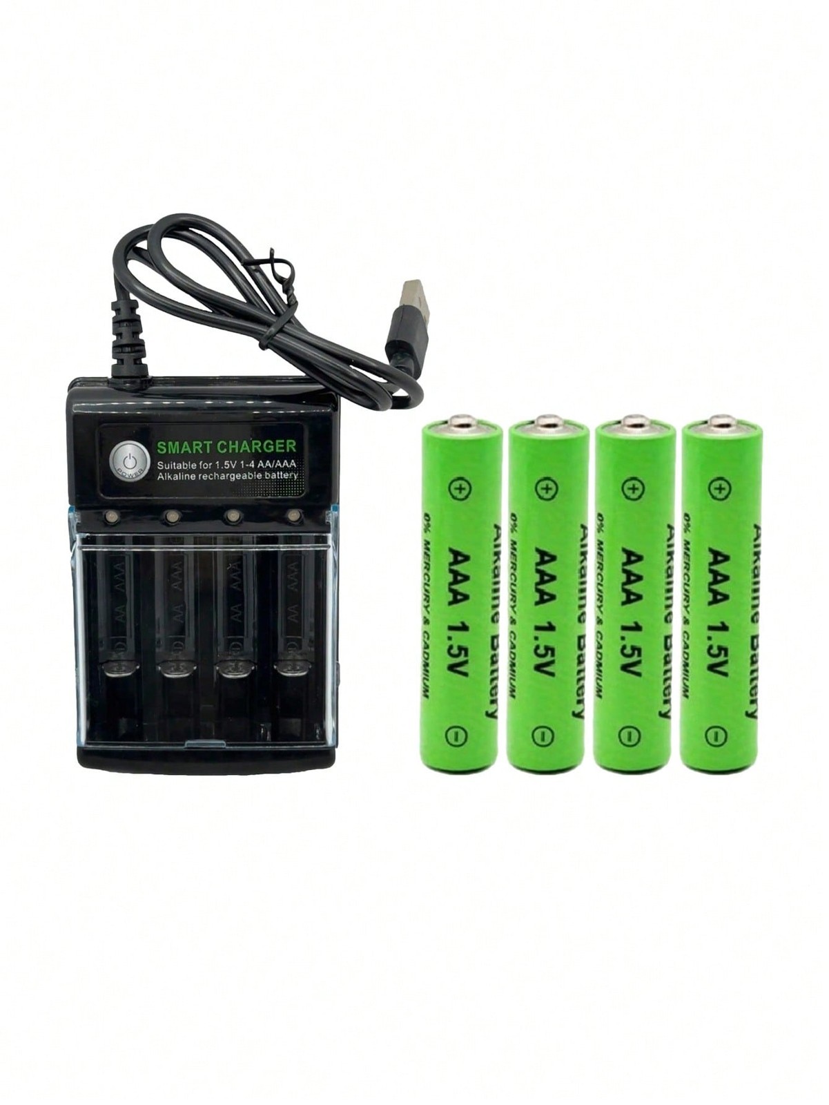 Smart Charger + 4pcs AAA 1.5V Alkaline Rechargeable Batteries For Toys gallery