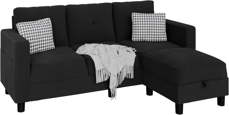 Convertible Sectional Sofa with Storage Ottoman, 77” L-Shaped 3-Seat Couch with gallery