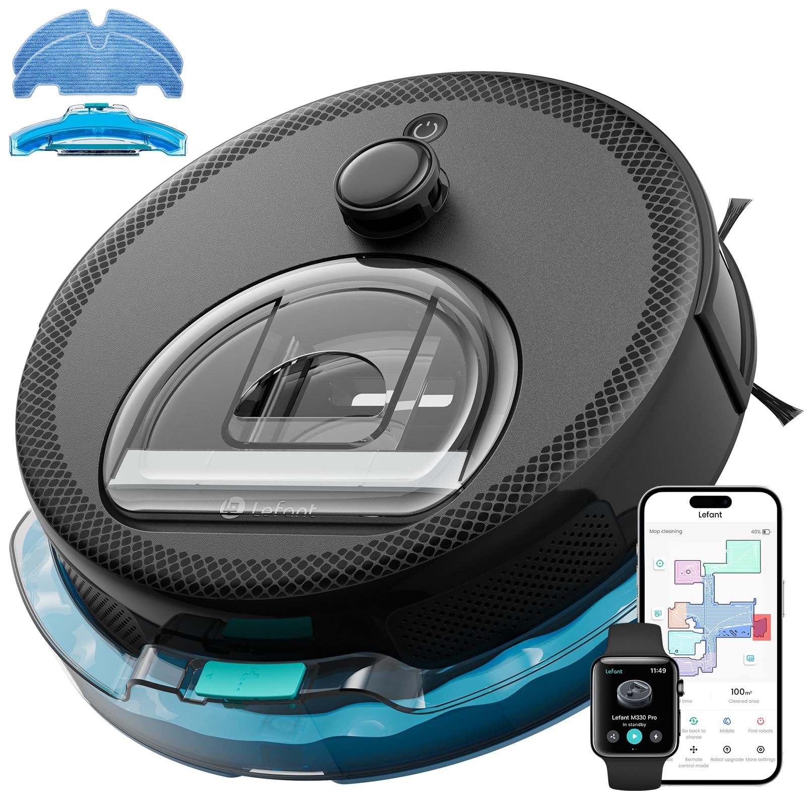 LiDAR Robot Vacuum and Mop, 450ml Visible Dustbin, Upgraded 190° PSD Obstacle... gallery