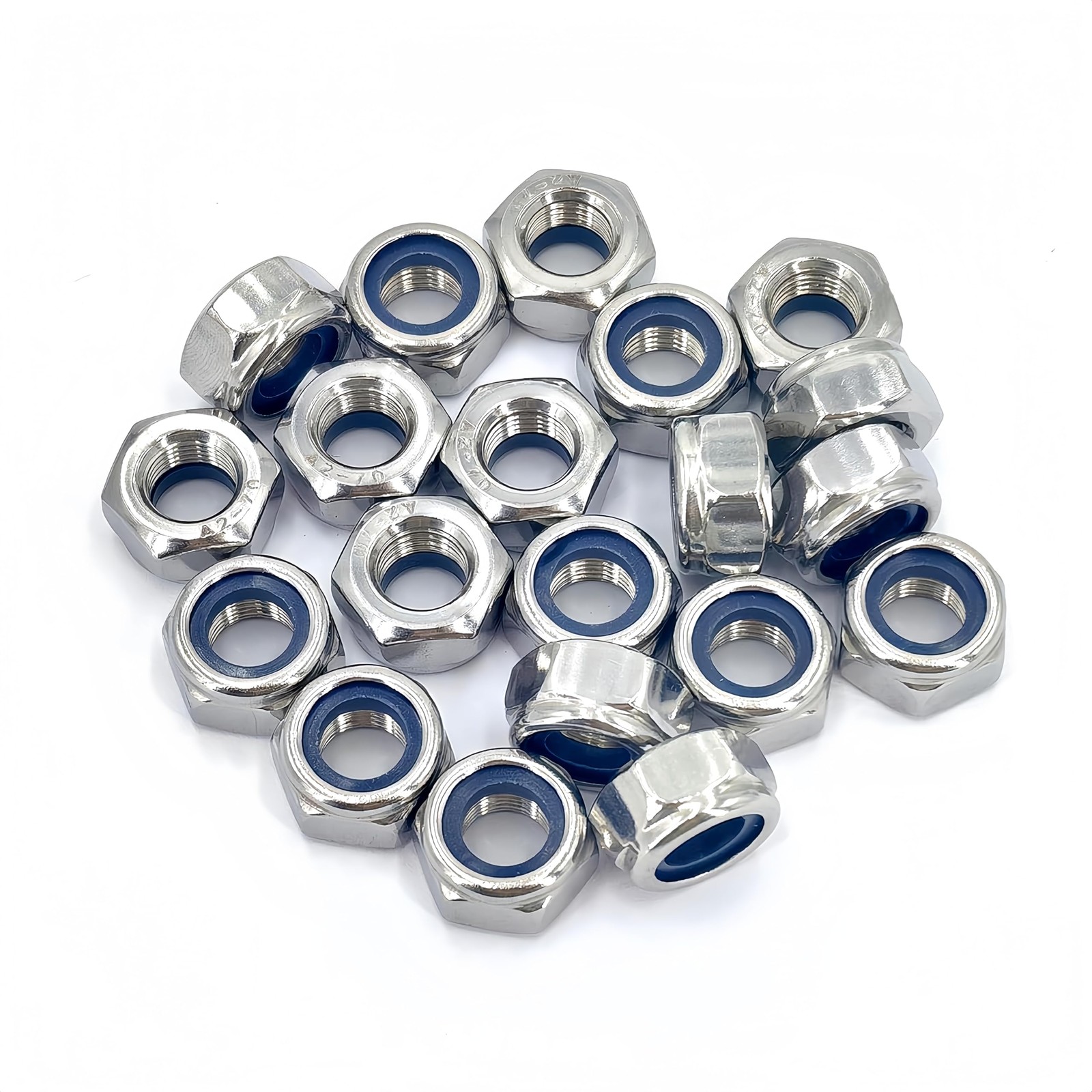 20Pcs M10 x 1.25mm Nylon Insert Hex Lock Nuts, 304 Stainless M10x1.25, Silver gallery