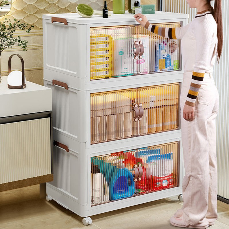3 Pack 16 Gallon Stackable Storage Bins with Lids & Doors Closet Organizers Box gallery