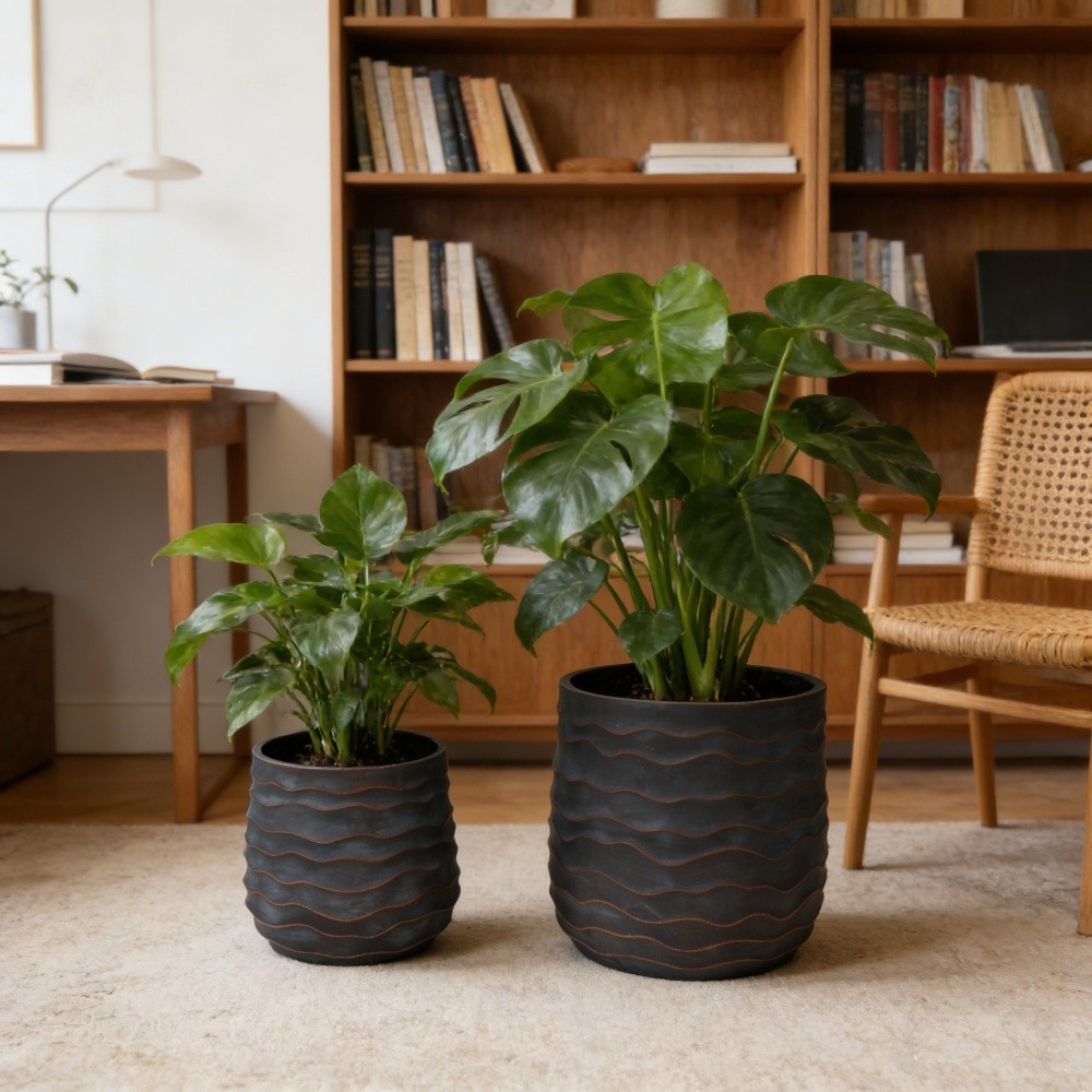 Modern Magnesium Oxide Planters, Set of 2 Indoor/Outdoor Pots with Drainage gallery