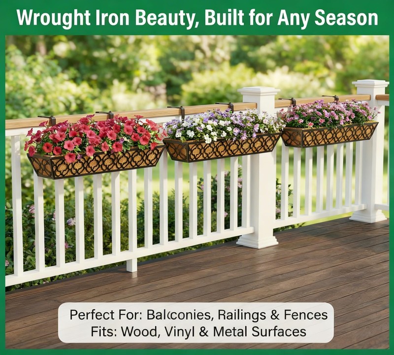 Adjustable 30Inch Deck Railing Planter Box 2Pack for Outdoor Plants gallery