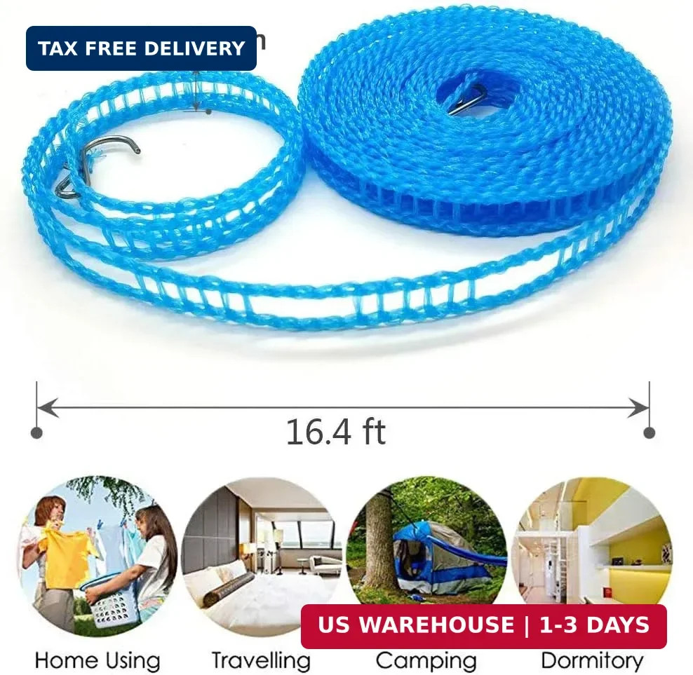 Foshine Clotheslines 3Pack Blue Pink Green 1.64ft Length Clothes Drying Rope Por gallery