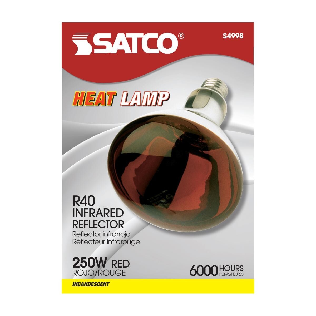 Satco Lighting S4998 - 250 Watt R40 Dimmable Heat lamp - Red Heat (2 Pack) gallery