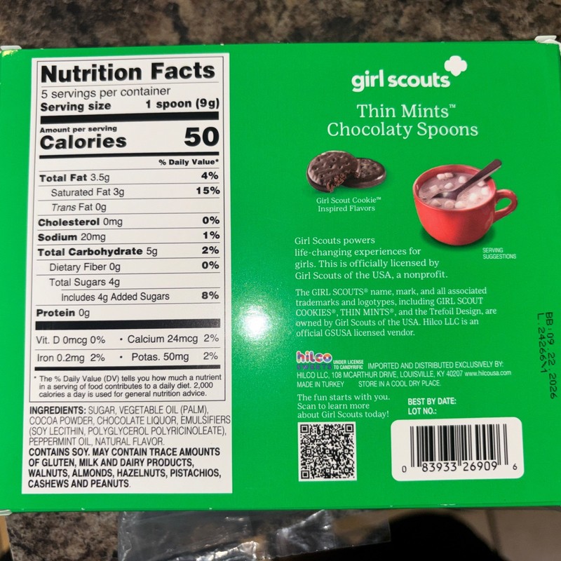 Girl Scouts Thin Mints Chocolate Spoons 1.6 Oz Packs Edible Melts for Hot Drinks gallery