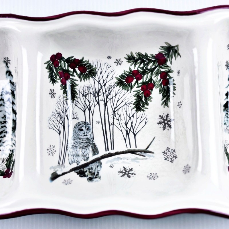 Better Homes Gardens Divided Serving Winter Tray OWL DEER RABBIT Holly Berry gallery
