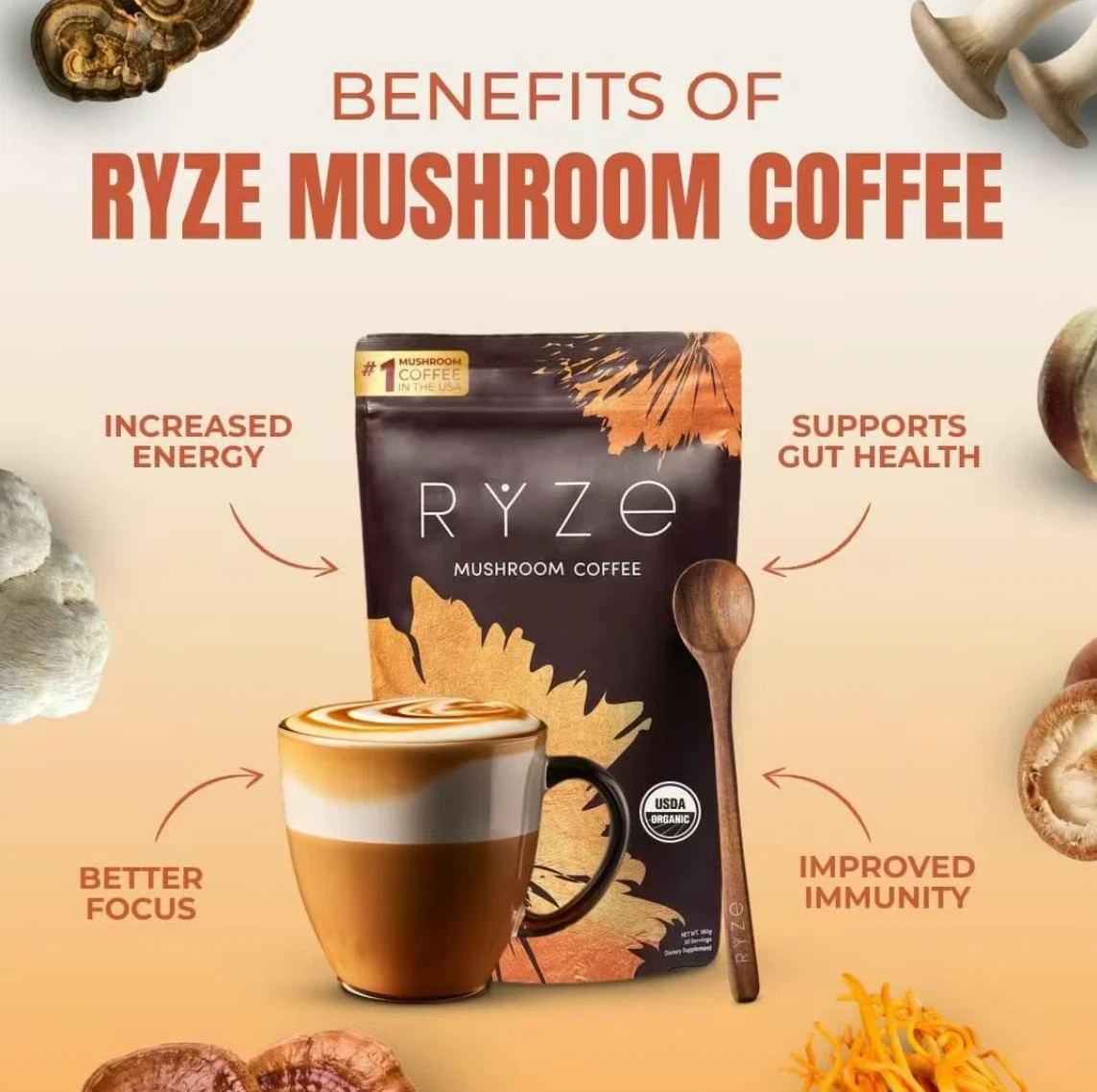 2-Pack Organic RYSE Mushroom Coffee – 30 Servings Per Pack – Free Shipping gallery