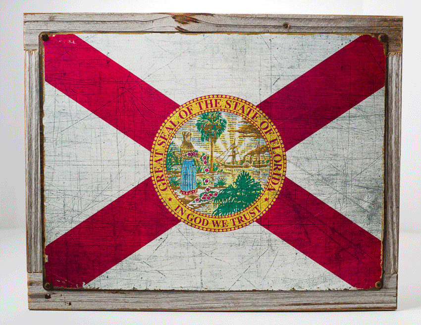 Florida State Flag Metal Sign Framed on Rustic Wood, Americana, Rustic Décor gallery