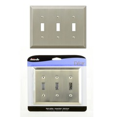 Triple 3 Toggle Outlet Switch Wall Plate Cover Century Brushed Nickel Steel Lot