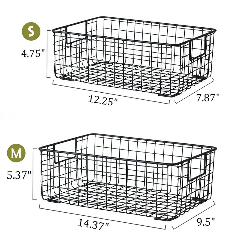 2 Pack Wire Storage Baskets with Handles, Metal Organizer Basket Bins for Home, gallery