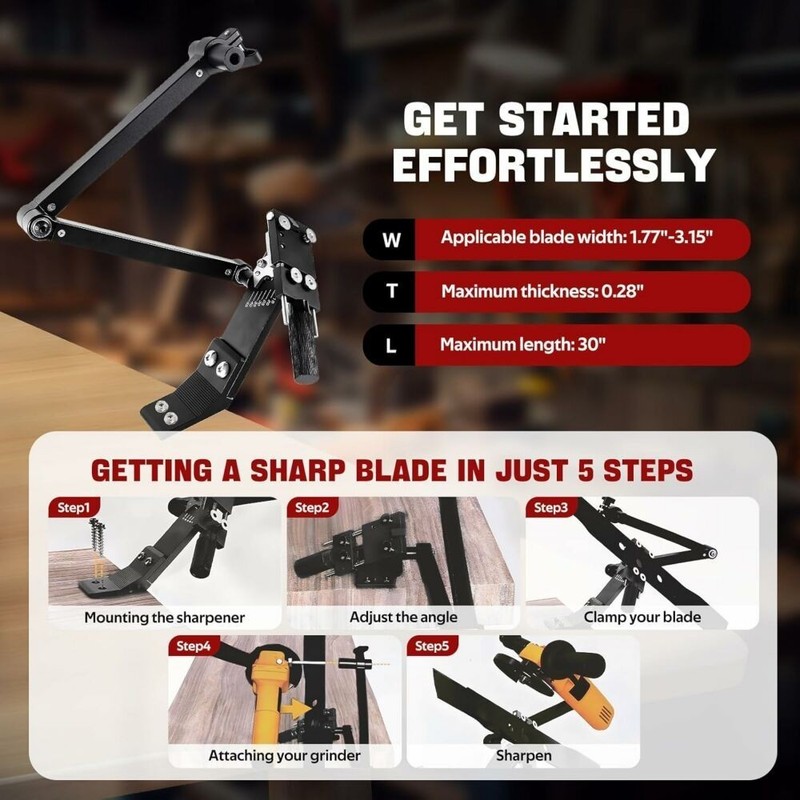 Lawn Mower Blade Sharpener 15°-45° Adjustable Frame-Suit for Right & Left Blades gallery