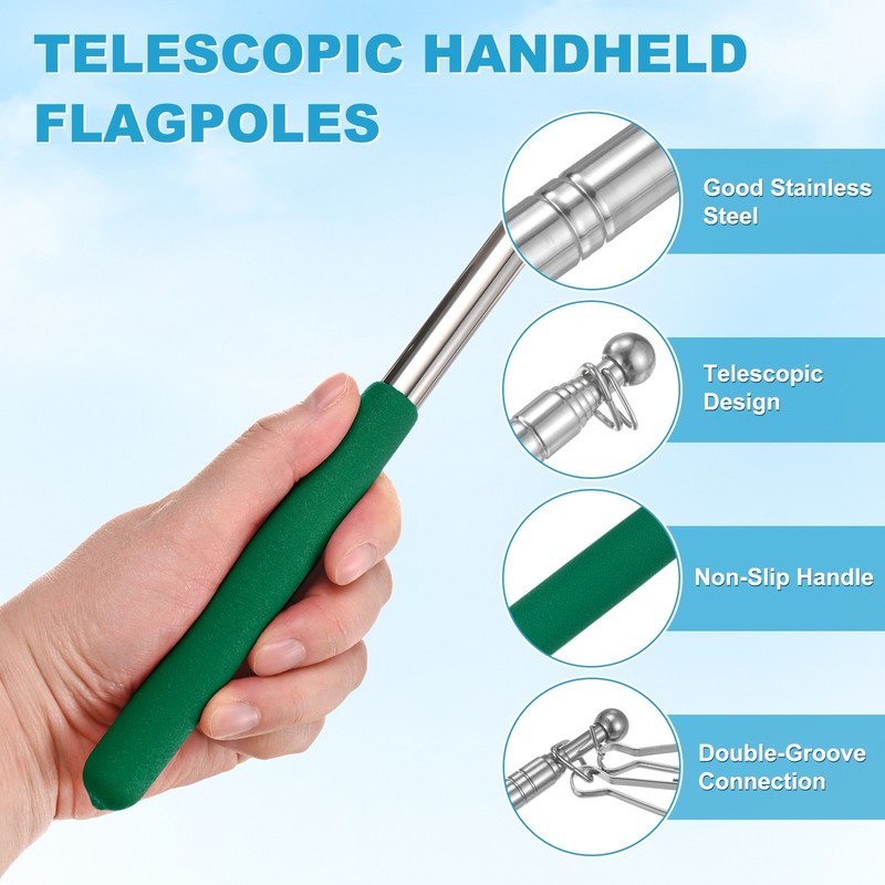 2-Pack Telescopic Handheld Flagpoles, 5.2ft/1.6m Stainless Steel Pole [Green] gallery