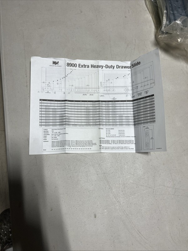 KV KNAPE & VOGT DRAWER SLIDE EXTRA HEAVY DUTY FULL EXTENSION KV8900B 48" 500 LB gallery