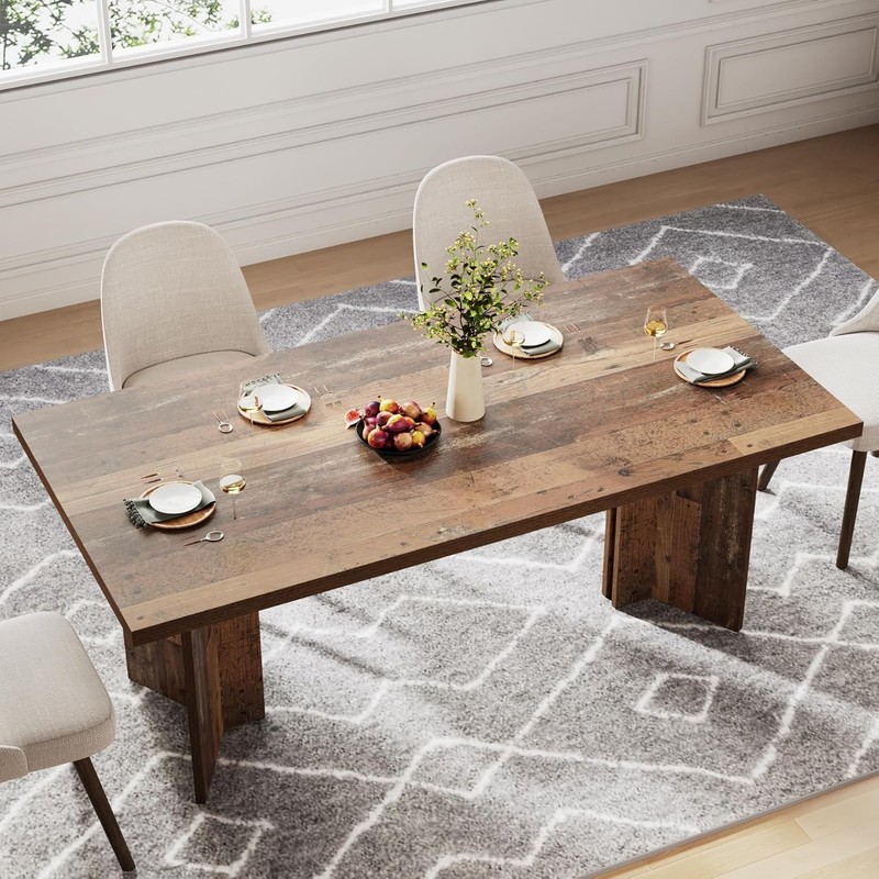 63- Inch Rectangular Dining Table Farmhouse Wooden Kitchen Table for 4-6 People gallery