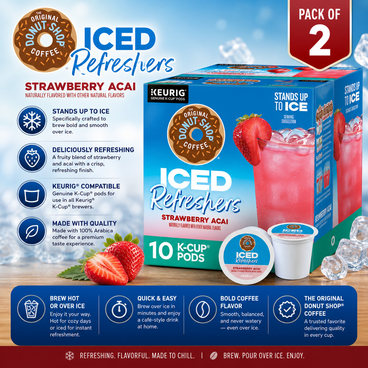 The Original Donut Shop, Iced Refreshers Strawberry Açaí Flavor K-Cup Pods, 10Ct gallery
