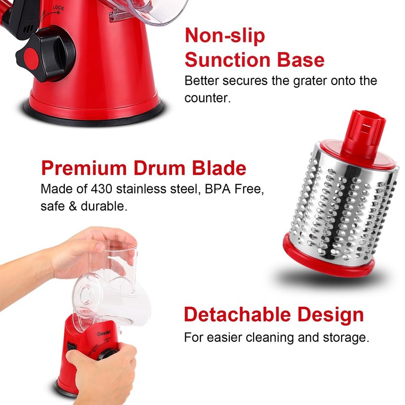 Rotary Cheese Grater & Vegetable Slicer with 3 Blades - Easy Clean Kitchen Tool gallery