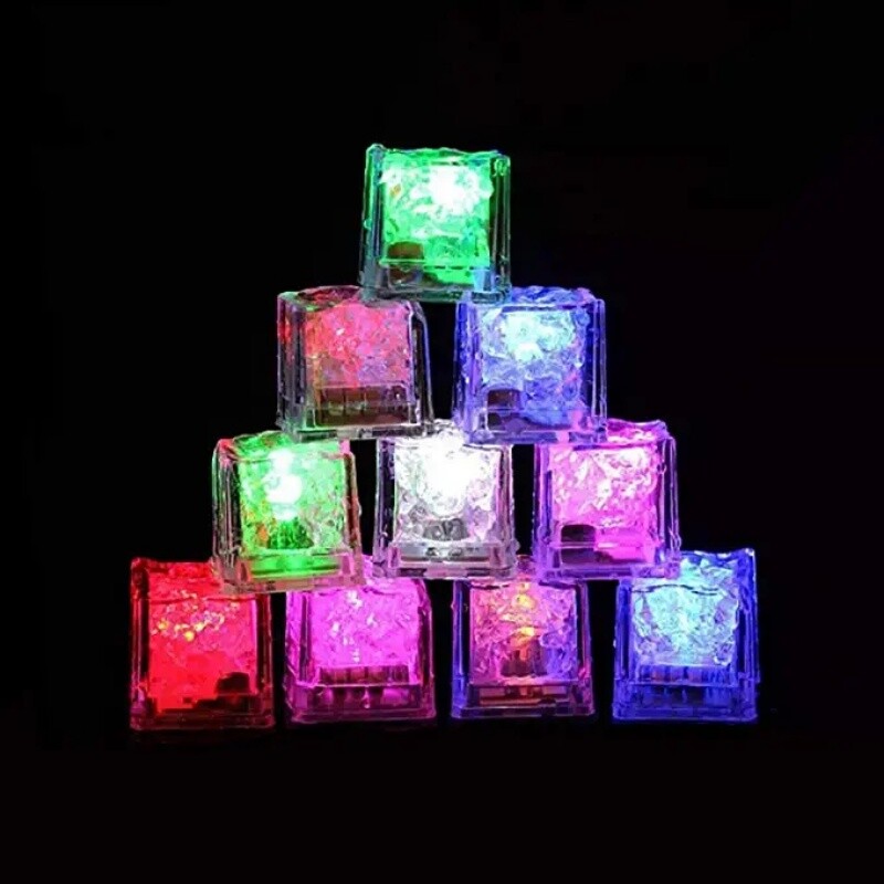 12 Light Up Led Ice Cube Multi Color Or Rainbow Flashing With On/Off Button gallery