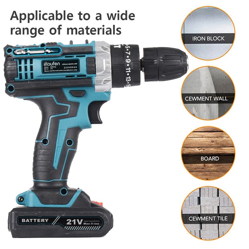 Blue Electric Drill Cordless Screwdriver Set Power Tool with 2 Battery&ChargerB2 gallery