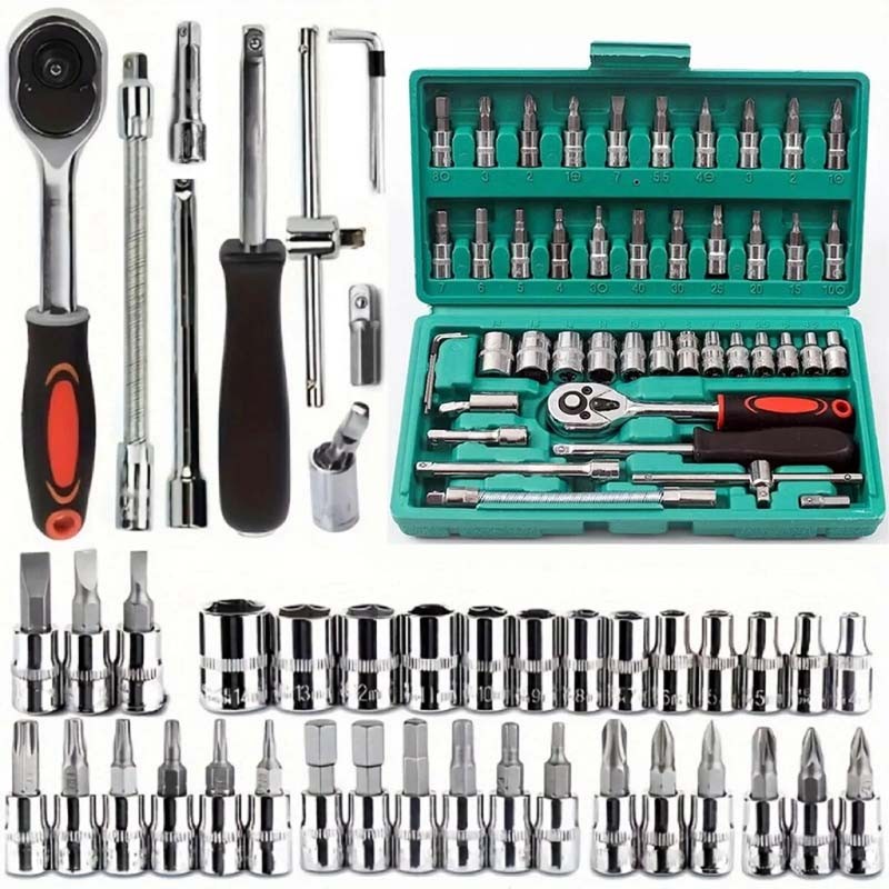 46 Pcs Socket Wrench Set 1/4" Drive Ratchet Metric Kit Garage Car Repair Tool US gallery