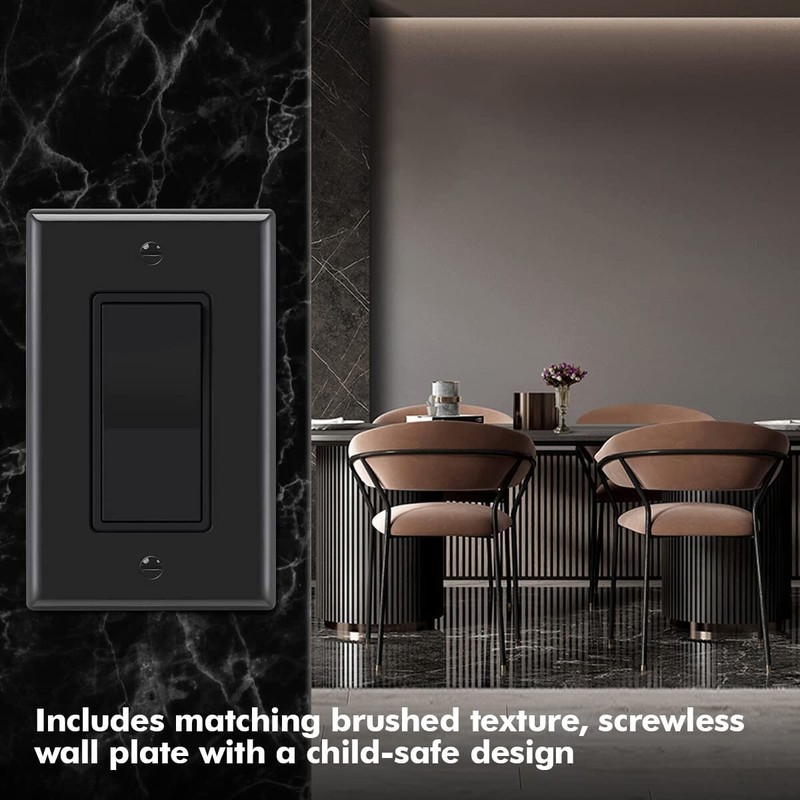 10 Pack Decora Light Switch Black, Single Pole Paddle Rocker,15A 120V/277V gallery