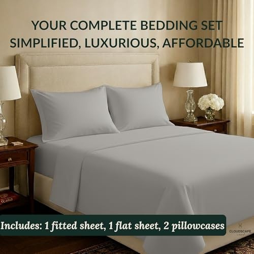 Cloud Scape Linen 400 Thread Count Size Sheets Set - 100% Egyptian King Silver gallery