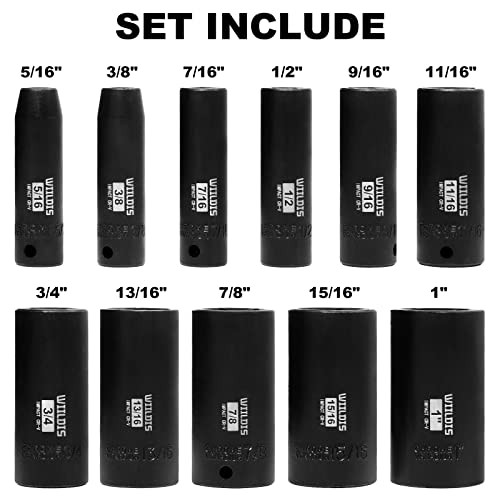 11 Pieces 3/8-Inch Drive Deep Impact Socket Set, 5/16 to 1 inch, CR SAE - 11pcs gallery
