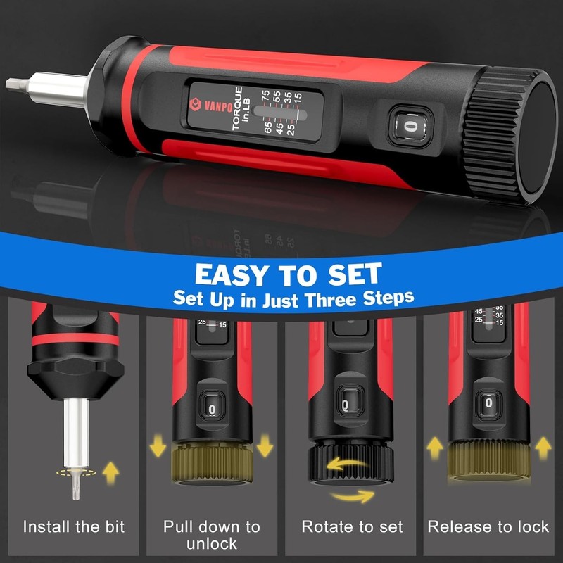 Ergonomic 1/4'' Drive Torque Screwdriver | 15-75 In-lb Adjustable Torque Setting gallery