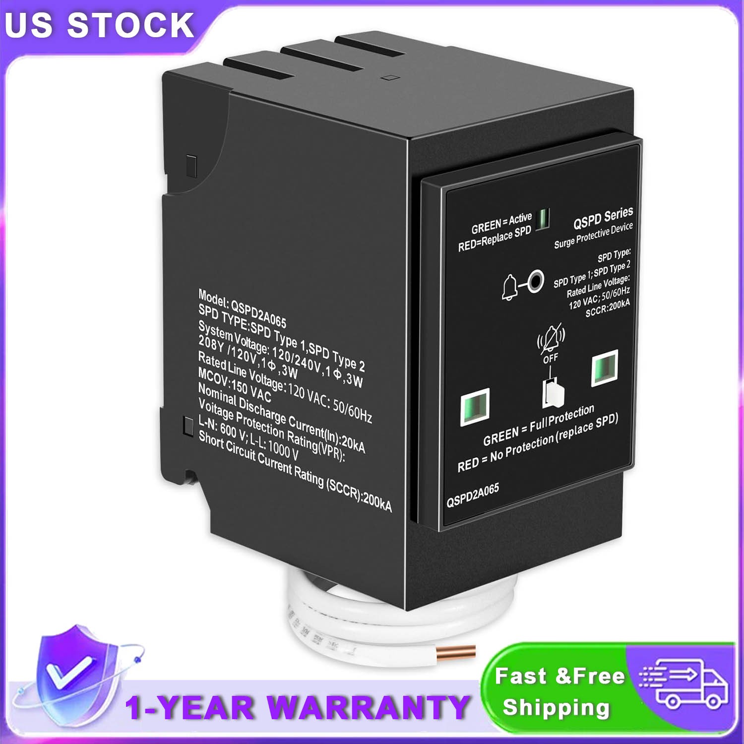 QSPD2A065P Plug-in Surge Protection Device For Siemens 2-Pole 65kA 120/240V 1Ø, gallery